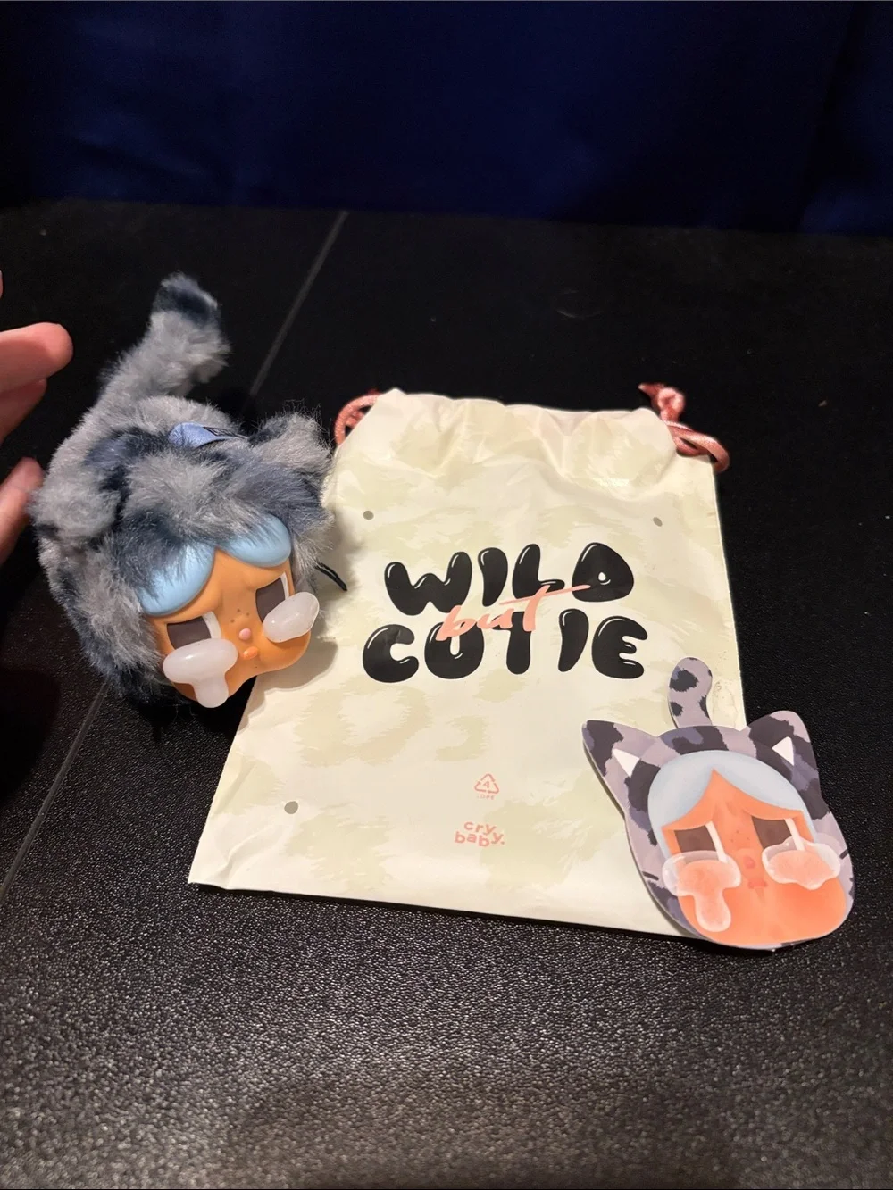 Wild Cutie Crybaby Plush Doll - Gray & Blue Crying Character with Pouch